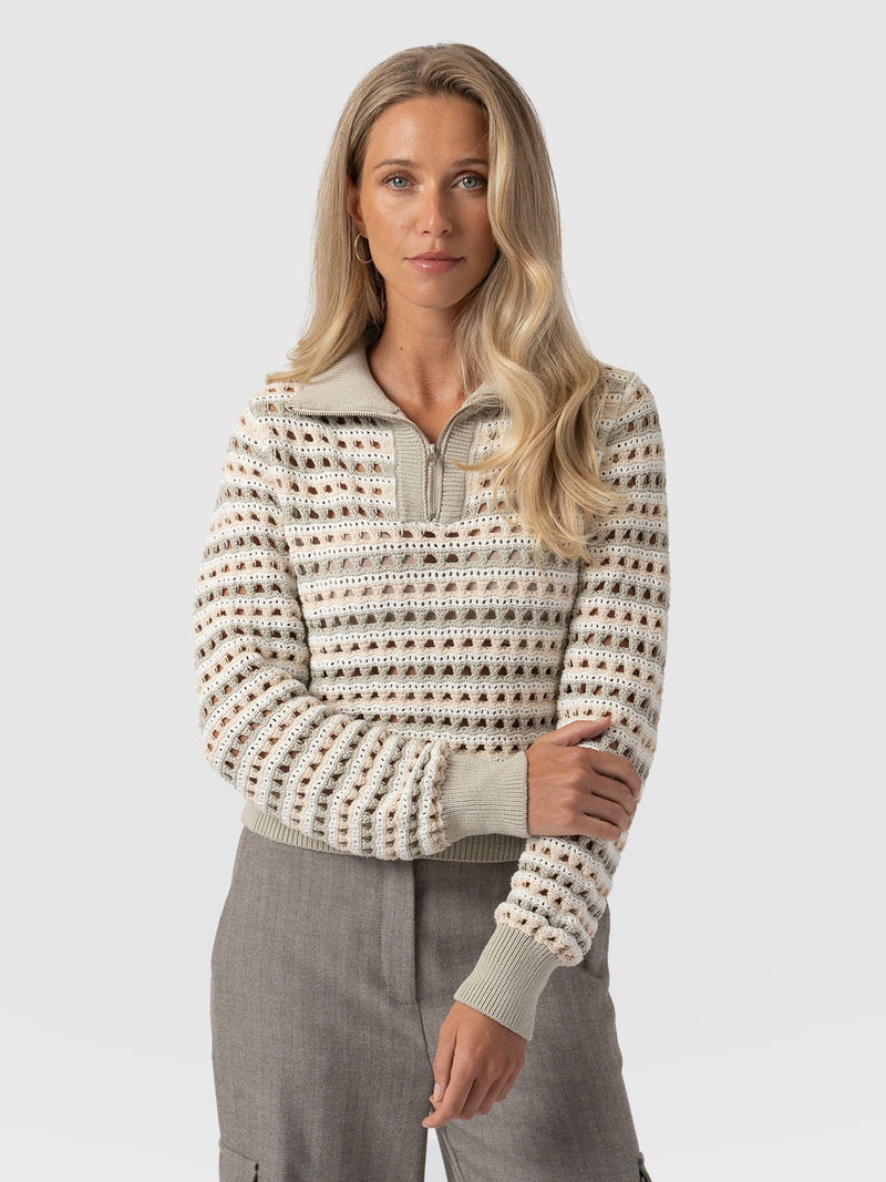 Ester Quarter Zip Knit - Beige - Women's Knitwear | Saint + Sofia® EU