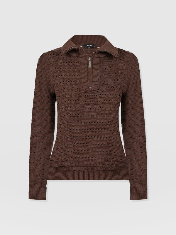 Ester Quarter Zip Knit - Chocolate - Women's Knitwears | Saint + Sofia® EU