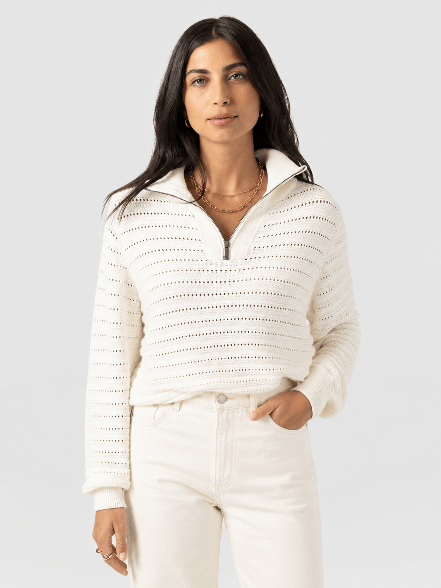 Ester Quarter Zip Knit - Cream - Women's Jumpers | Saint and Sofia® EU