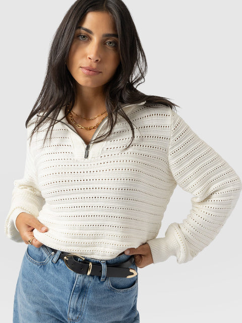 Ester Quarter Zip Knit - Cream - Women's Jumpers | Saint and Sofia® EU
