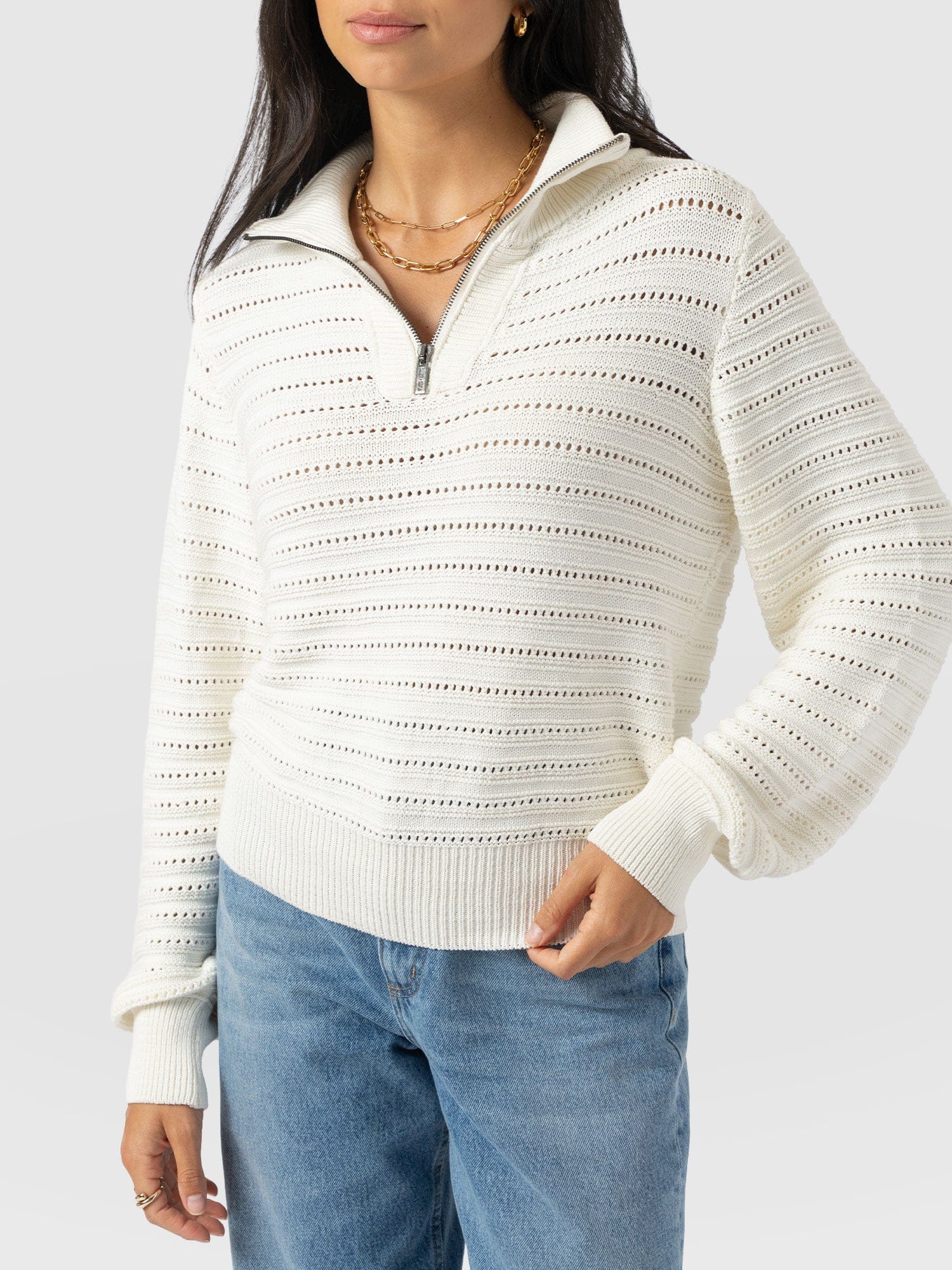 Ester Quarter Zip Knit - Cream - Women's Jumpers | Saint + Sofia® EU