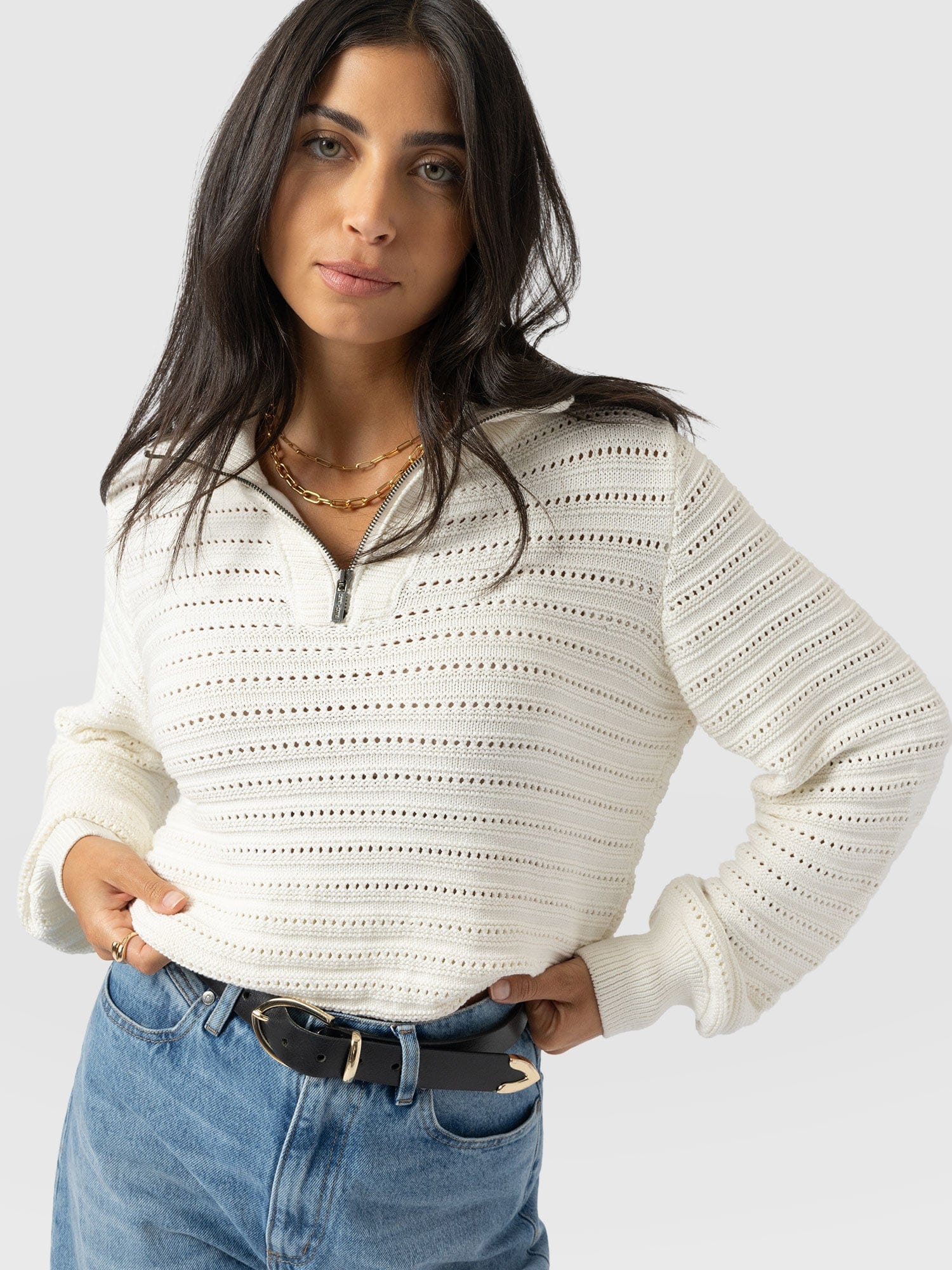 Ester Quarter Zip Knit - Cream - Women's Jumpers | Saint + Sofia® EU
