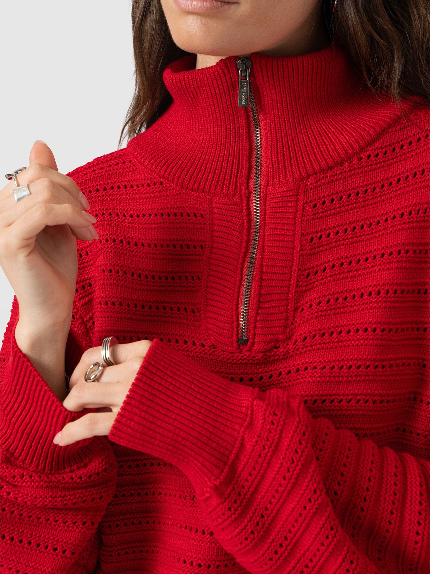 Ester Quarter Zip Knit - Red - Women's Jumpers | Saint + Sofia® EU