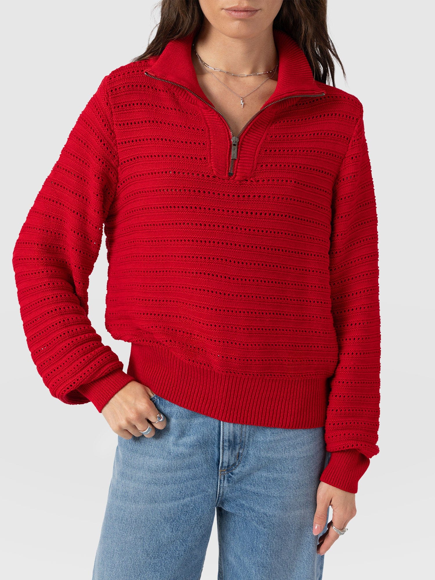 Ester Quarter Zip Knit - Red - Women's Jumpers | Saint + Sofia® EU
