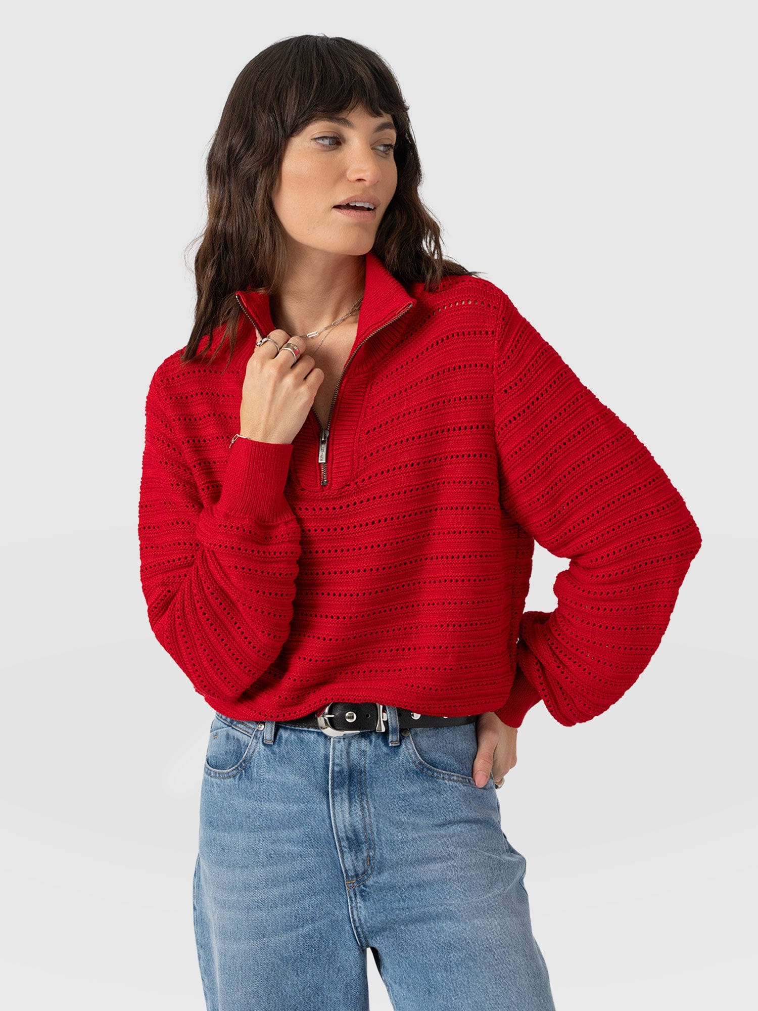Ester Quarter Zip Knit - Red - Women's Jumpers | Saint + Sofia® EU