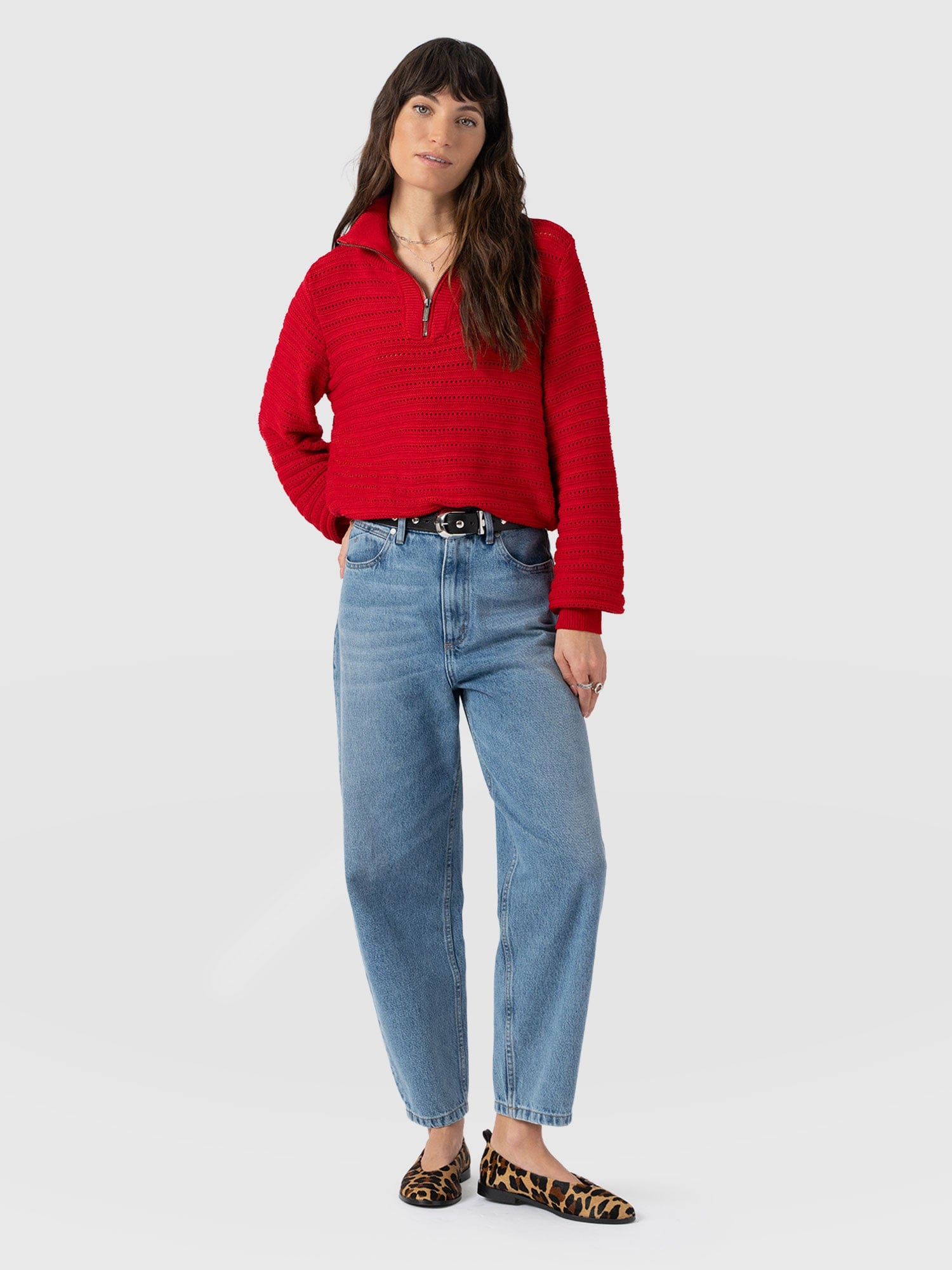 Ester Quarter Zip Knit - Red - Women's Jumpers | Saint + Sofia® EU
