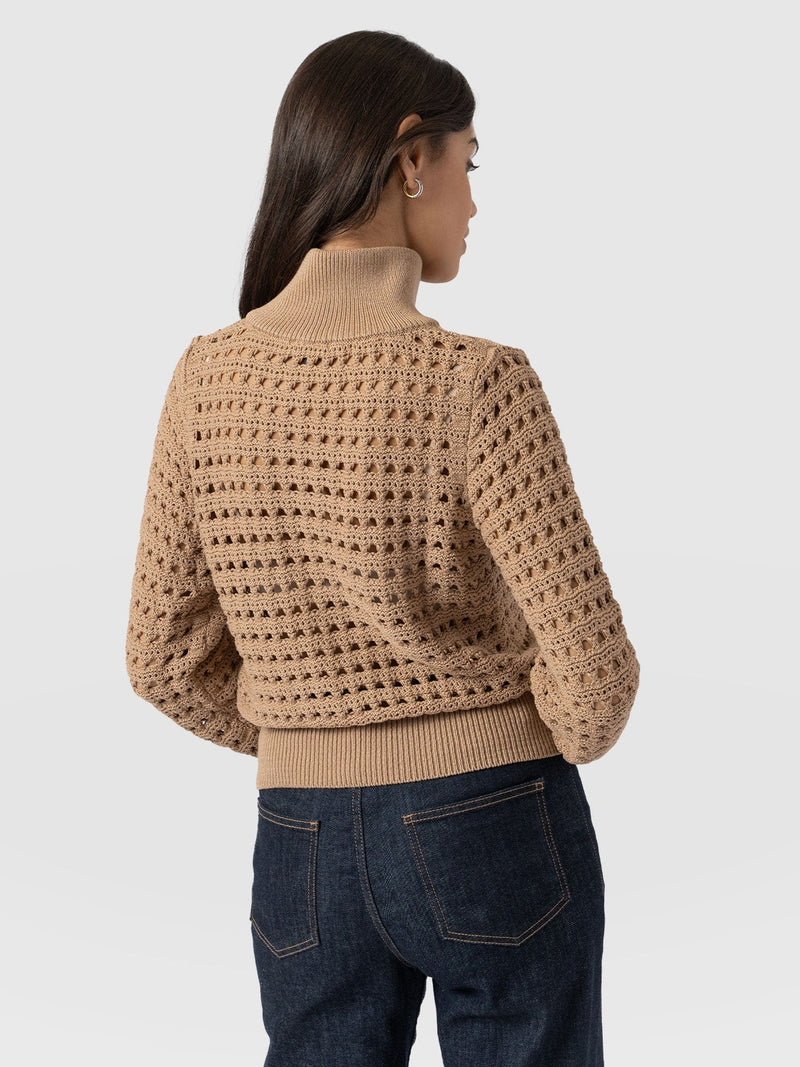 Ester Quarter Zip Knit - Tan - Women's Knitwear | Saint + Sofia® EU