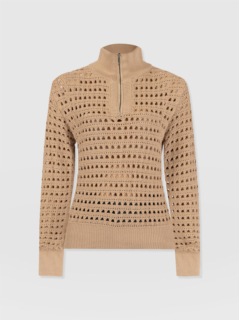 Ester Quarter Zip Knit - Tan - Women's Knitwear | Saint + Sofia® EU