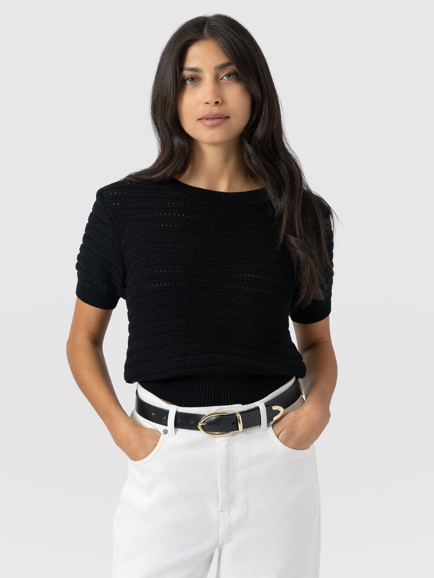 Ester Short Sleeve Knit - Black - Women's Jumpers | Saint + Sofia® EU