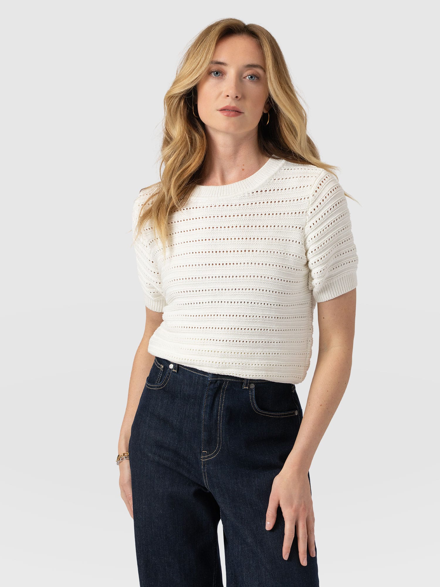 Ester Short Sleeve Knit - Cream - Women's Jumpers | Saint + Sofia® EU