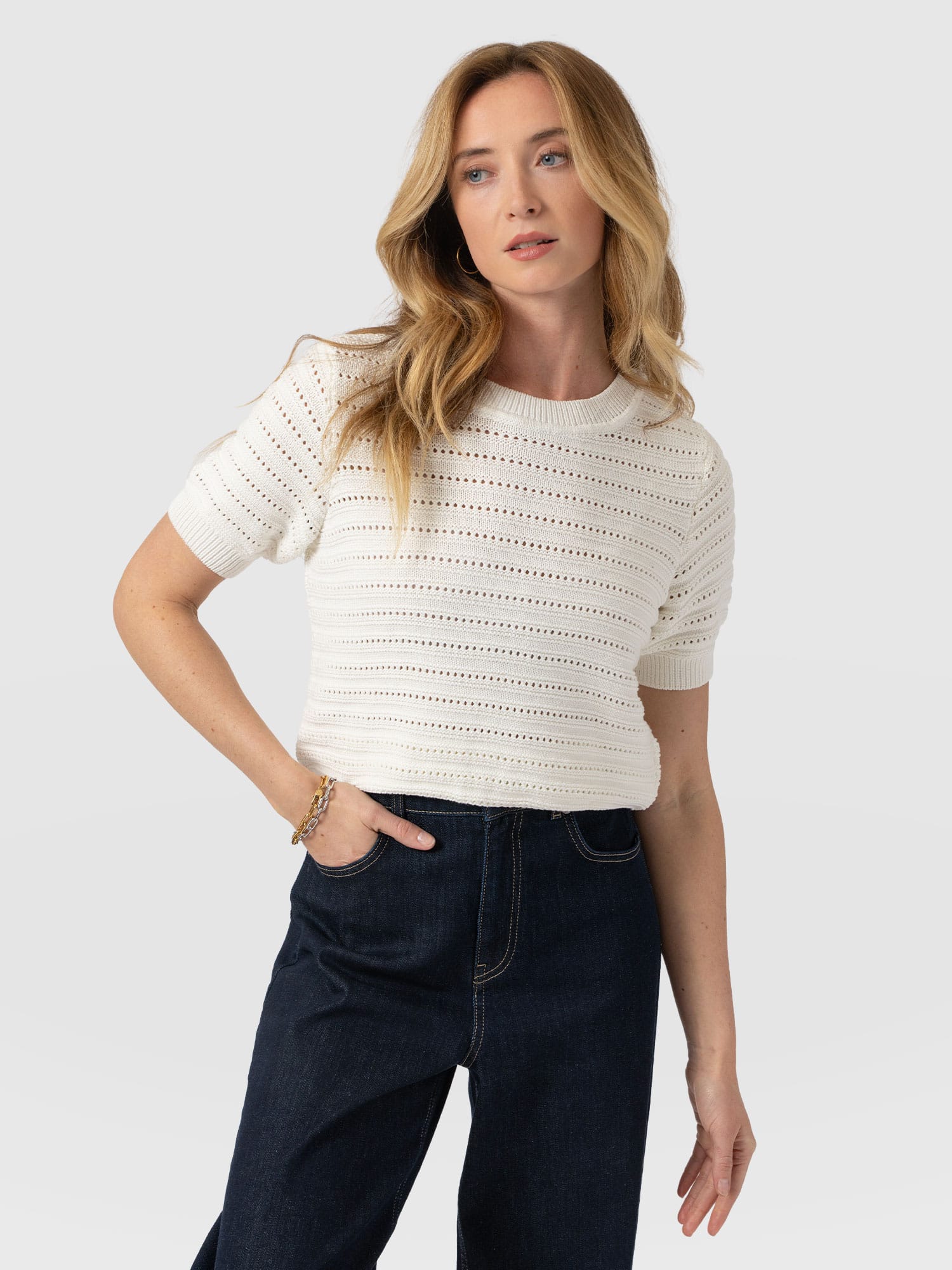 Ester Short Sleeve Knit - Cream - Women's Jumpers | Saint + Sofia® EU