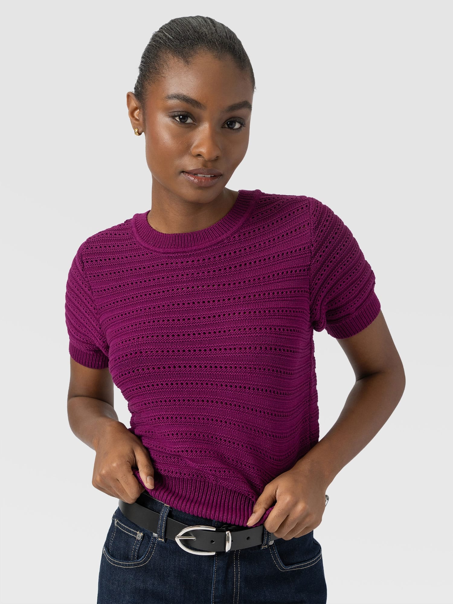 Ester Short Sleeve Knit - Dark Magenta - Women's Jumpers | Saint and Sofia® EU