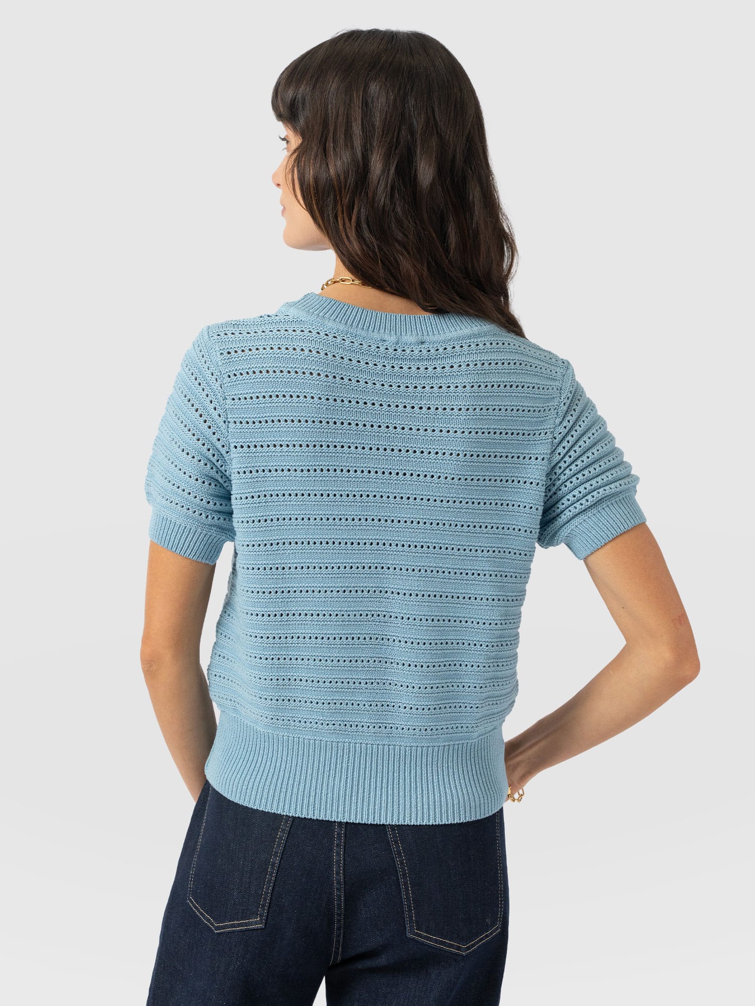 Ester Short Sleeve Knit - Powder Blue - Women's Jumpers | Saint + Sofia® EU