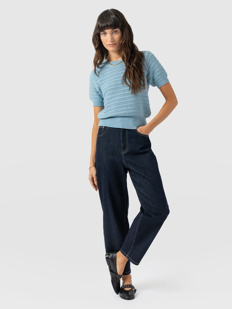 Ester Short Sleeve Knit - Powder Blue - Women's Jumpers | Saint + Sofia® EU
