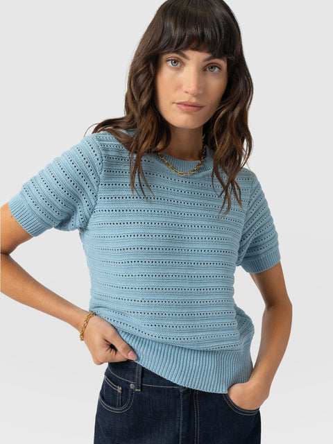 Ester Short Sleeve Knit - Powder Blue - Women's Jumpers | Saint and Sofia® EU