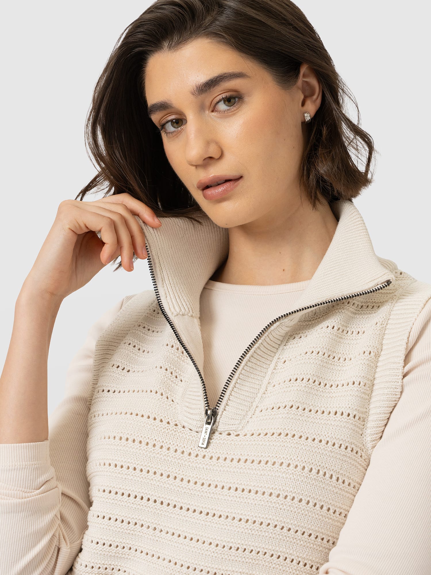 Ester Sleeveless Knit - Cream - Women's Jumpers | Saint and Sofia® EU