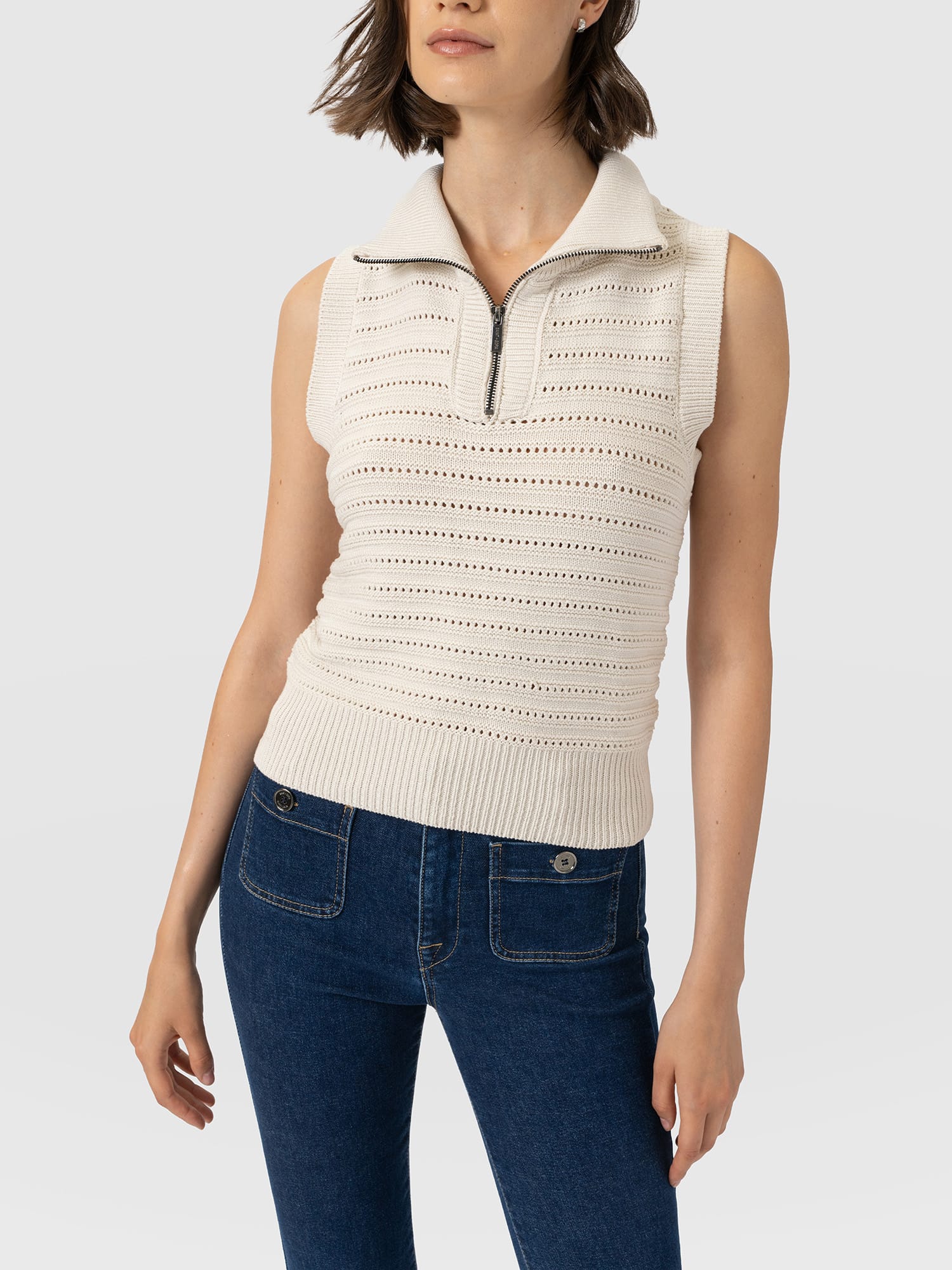 Ester Sleeveless Knit - Cream - Women's Jumpers | Saint and Sofia® EU