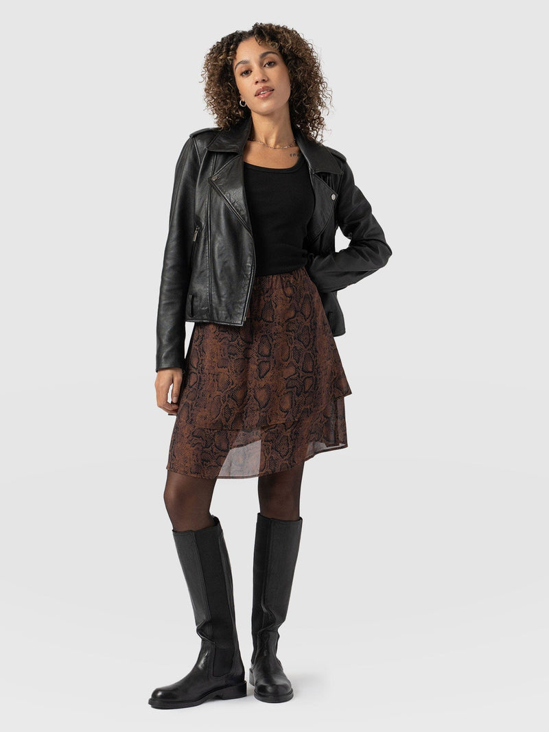 Etta Layered Mini Skirt Brown Snake - Women's Skirts | Saint + Sofia® EU