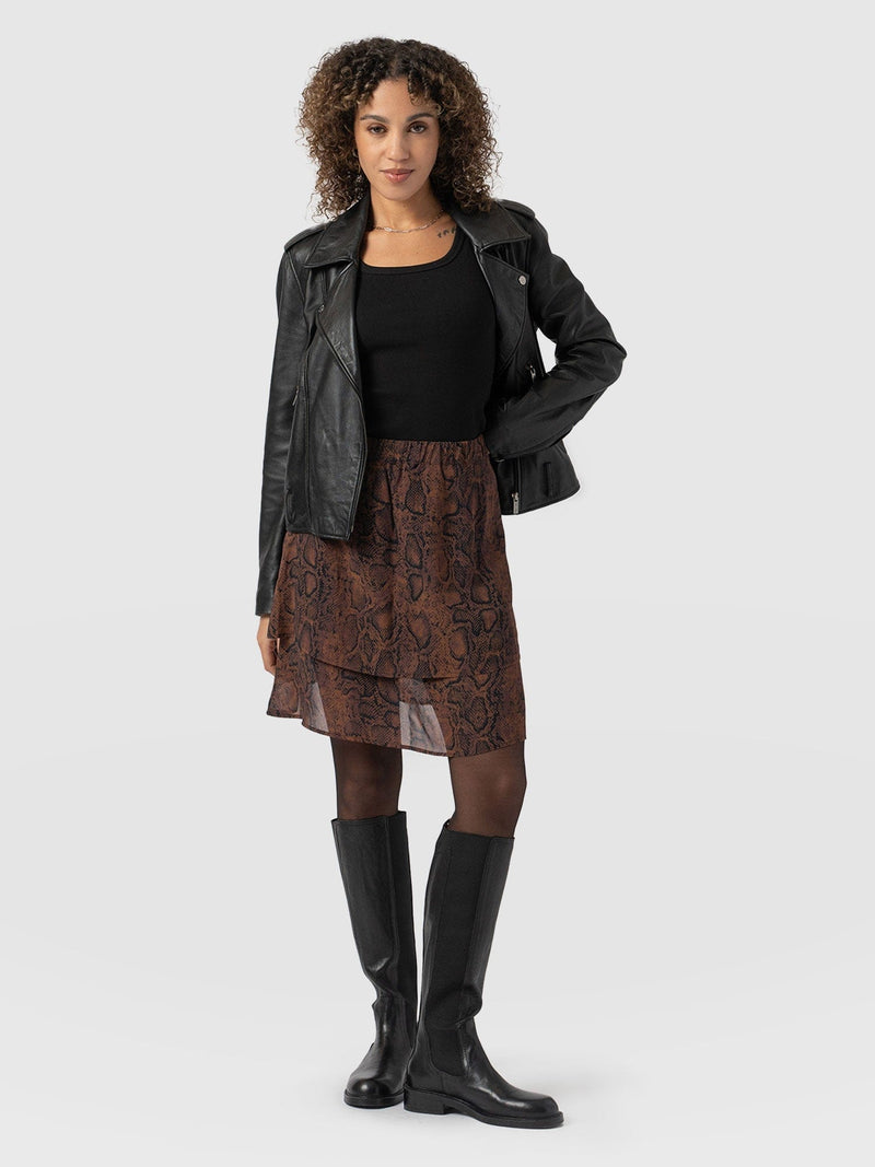 Etta Layered Mini Skirt Brown Snake - Women's Skirts | Saint + Sofia® EU