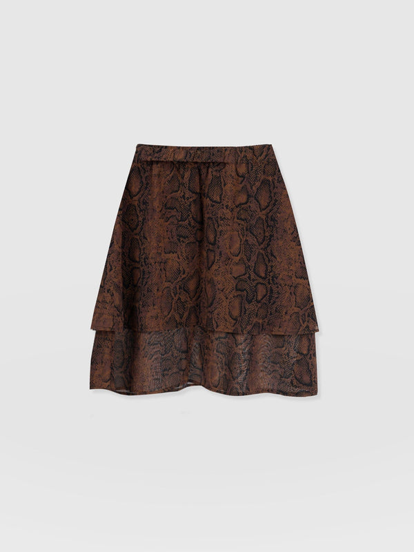 Etta Layered Mini Skirt Brown Snake - Women's Skirts | Saint + Sofia® EU