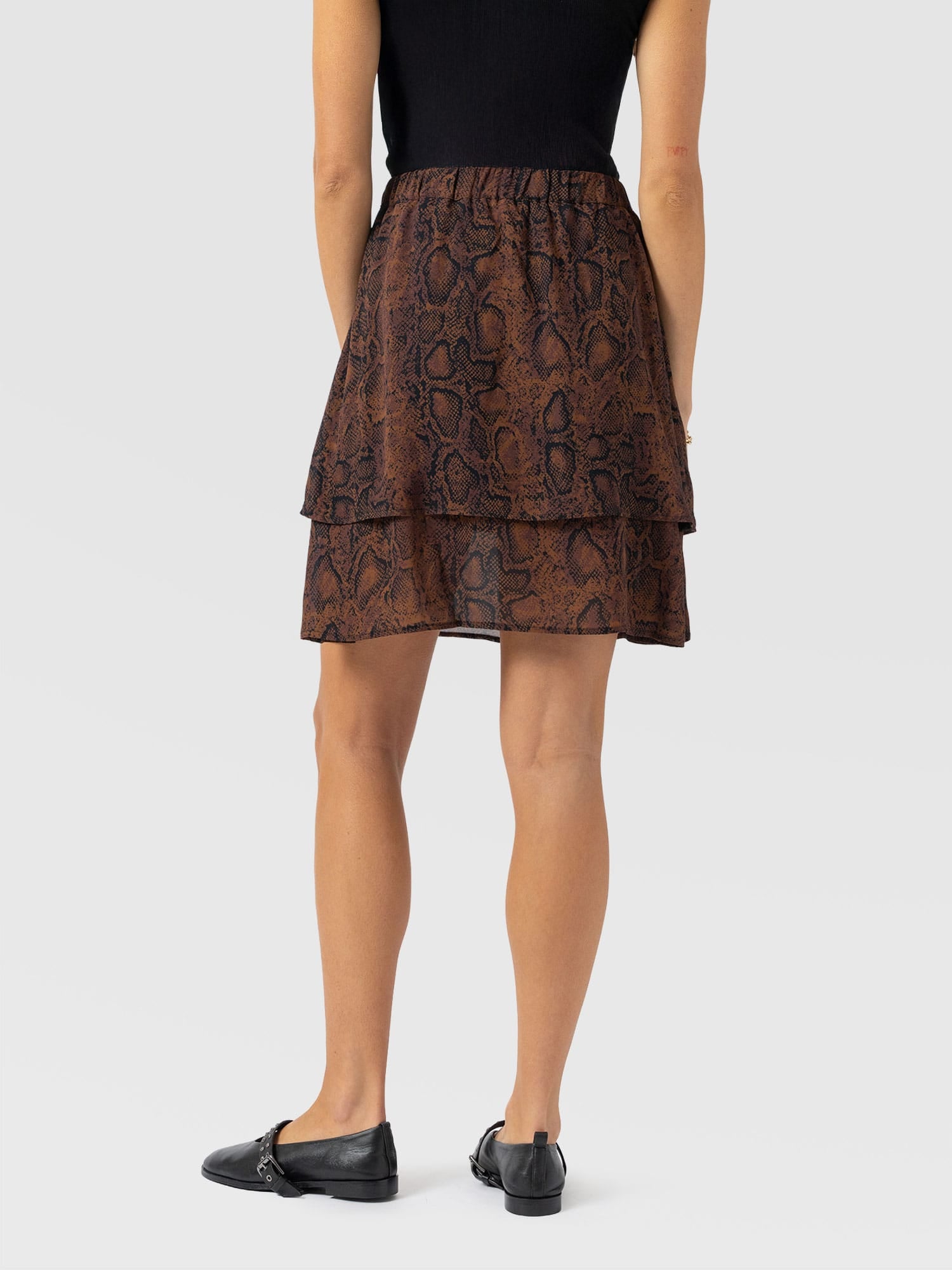 Etta Layered Mini Skirt Brown Snake - Women's Skirts | Saint + Sofia® EU