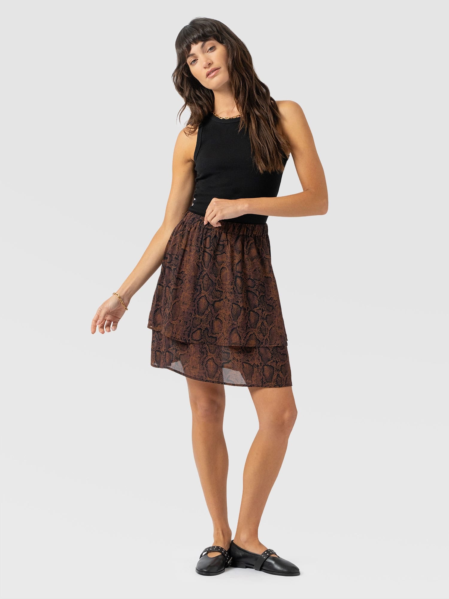 Etta Layered Mini Skirt Brown Snake - Women's Skirts | Saint + Sofia® EU