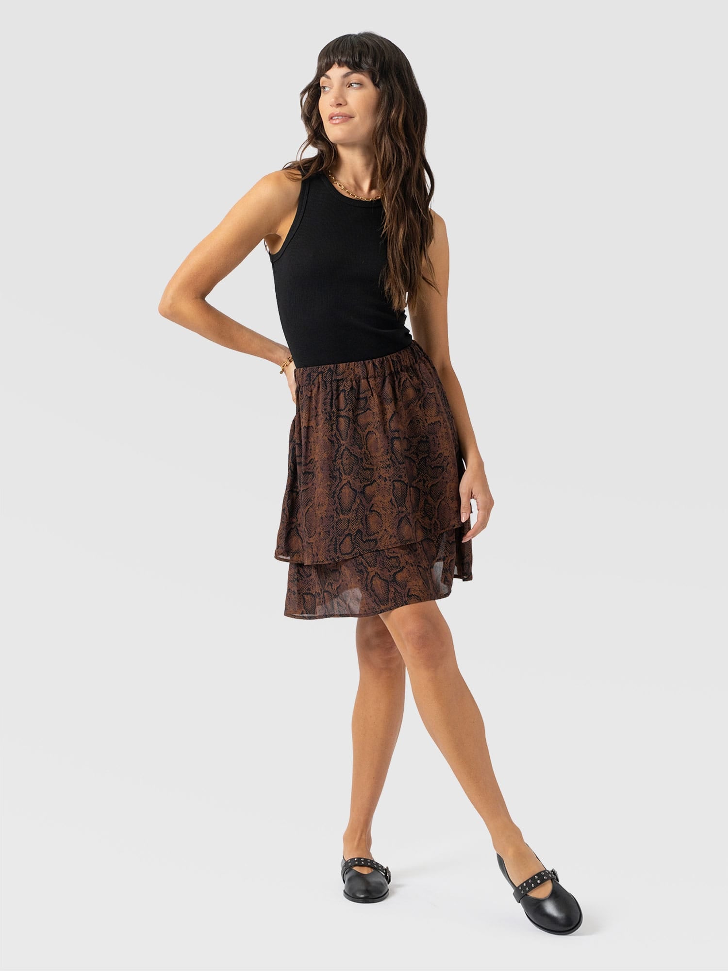 Etta Layered Mini Skirt Brown Snake - Women's Skirts | Saint + Sofia® EU