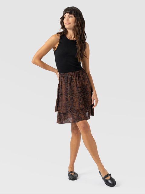 Etta Layered Mini Skirt Brown Snake - Women's Skirts | Saint + Sofia® EU