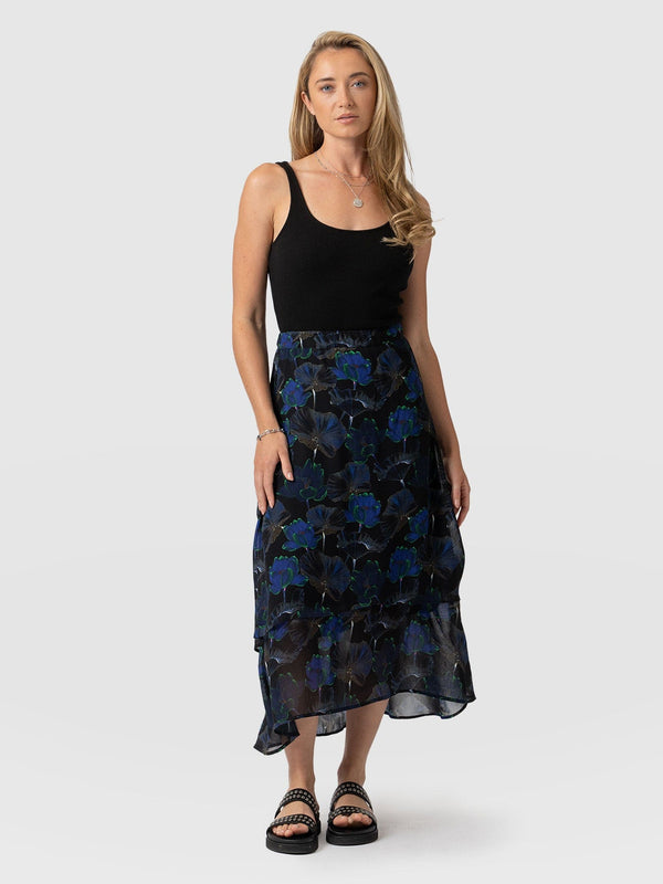 Etta Layered Skirt Blue Flora - Women's Skirts |  Saint + Sofia® EU