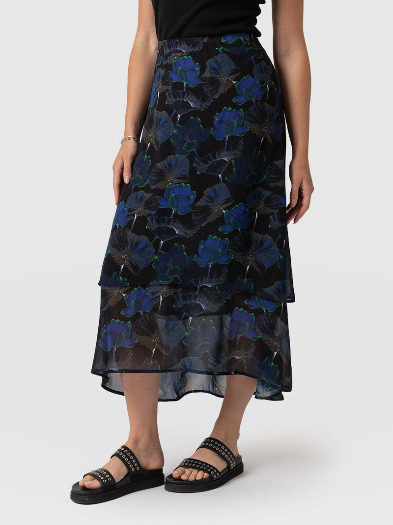 Etta Layered Skirt Blue Flora - Women's Skirts |  Saint + Sofia® EU