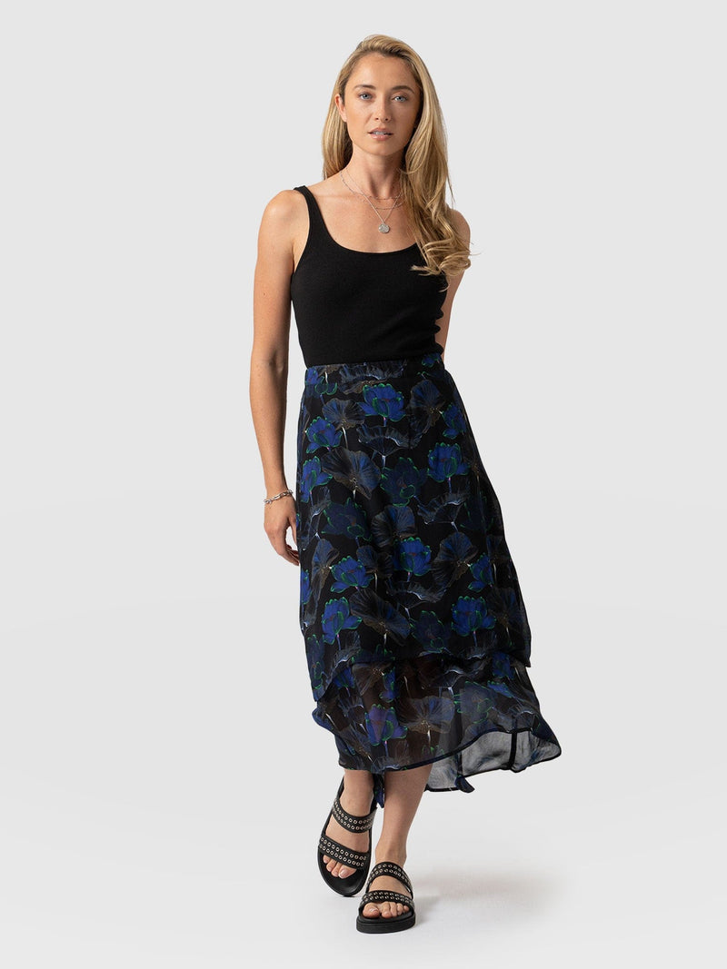 Etta Layered Skirt Blue Flora - Women's Skirts |  Saint + Sofia® EU