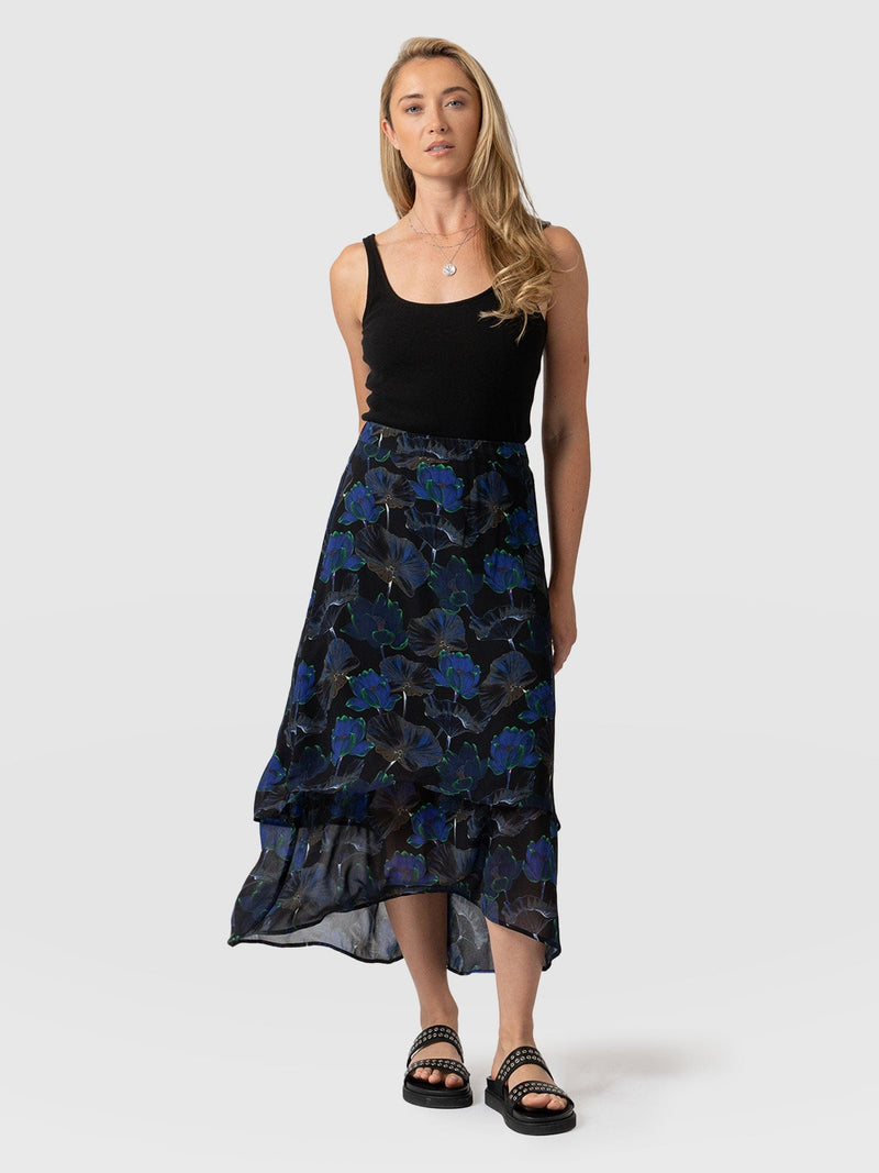 Etta Layered Skirt Blue Flora - Women's Skirts |  Saint + Sofia® EU