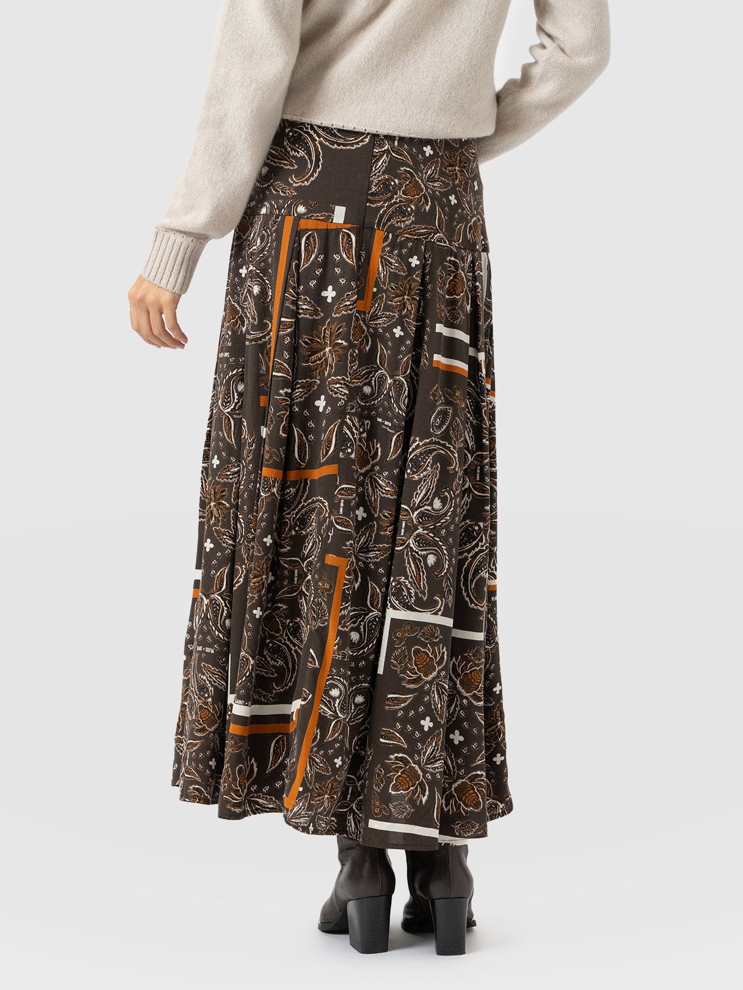 Everly Pleated Skirt - Brown Paisley - Women's Skirts | Saint + Sofia? EU