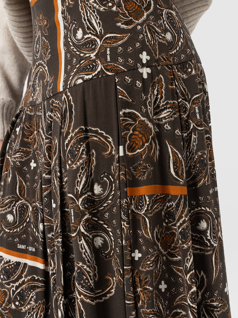 Everly Pleated Skirt - Brown Paisley - Women's Skirts | Saint + Sofia? EU