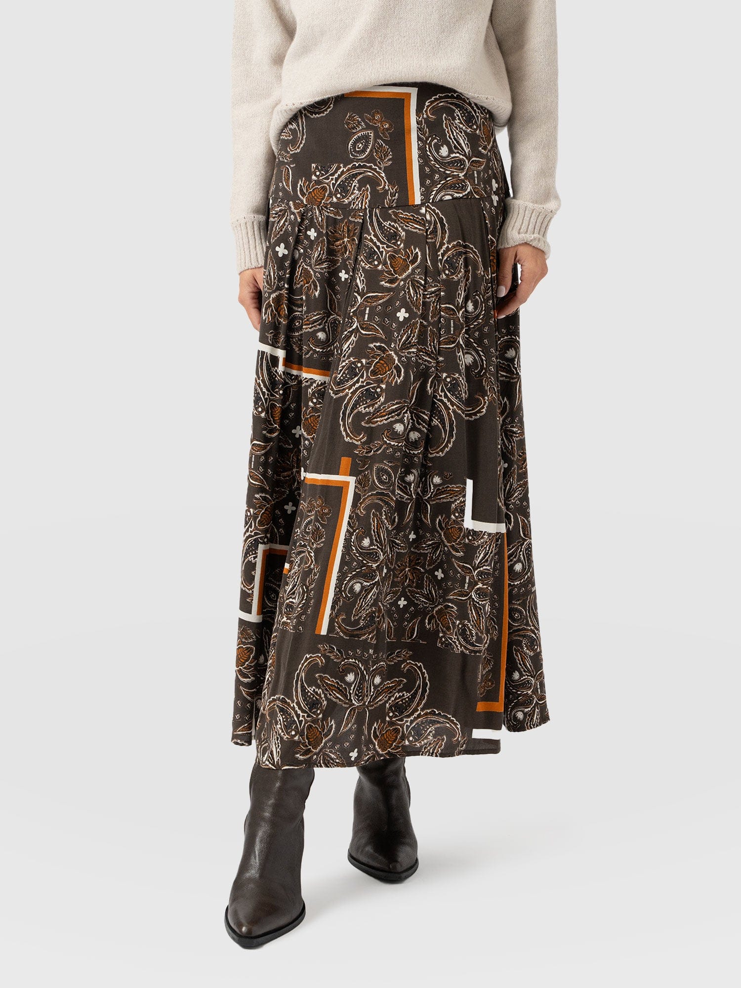 Everly Pleated Skirt - Brown Paisley - Women's Skirts | Saint + Sofia? EU