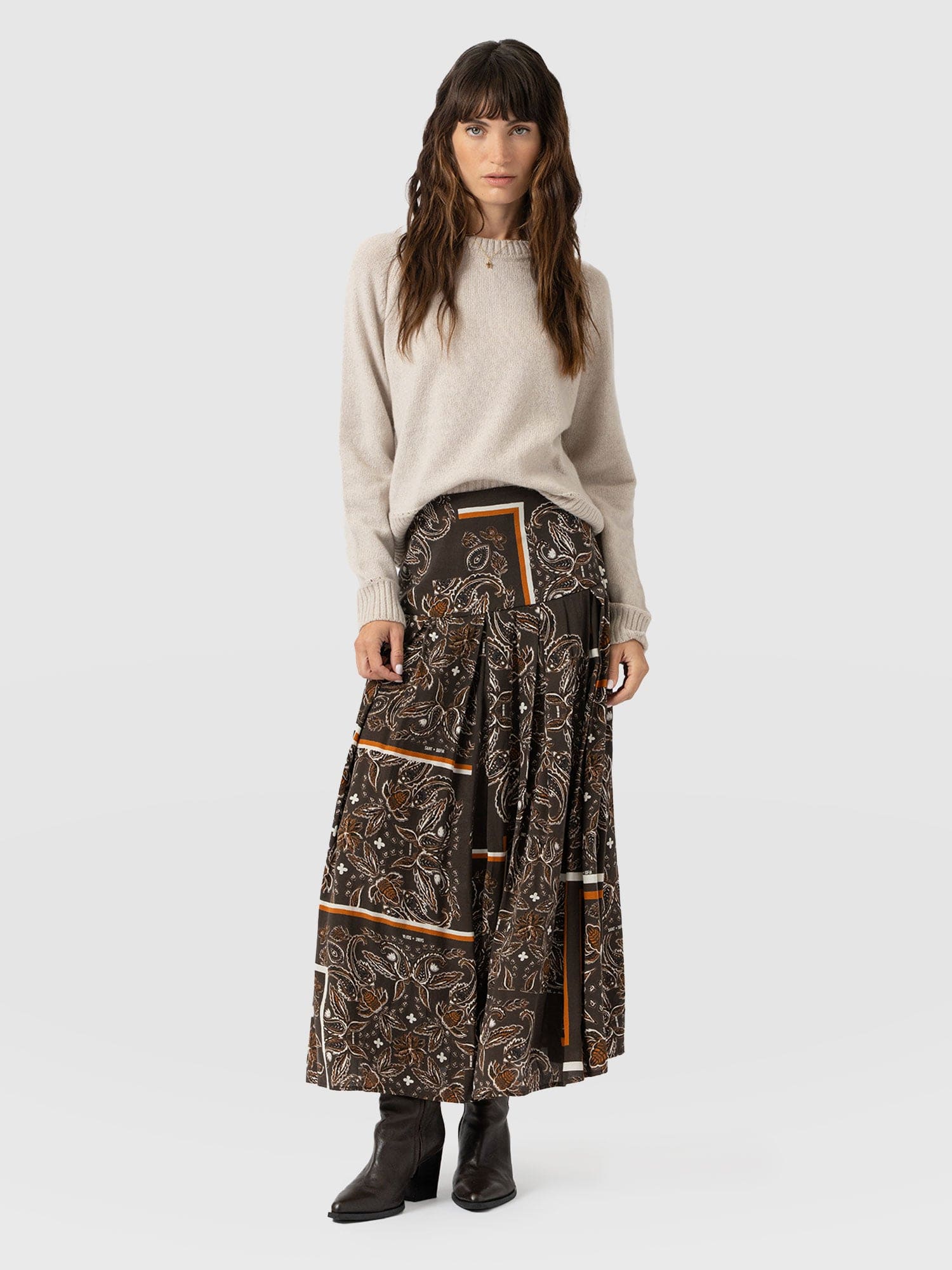 Everly Pleated Skirt - Brown Paisley - Women's Skirts | Saint + Sofia? EU