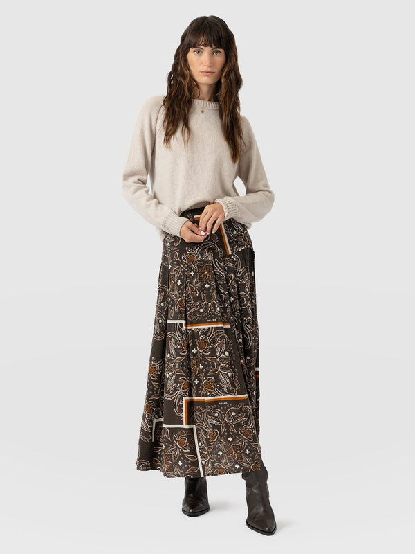 Everly Pleated Skirt - Brown Paisley - Women's Skirts | Saint + Sofia? EU