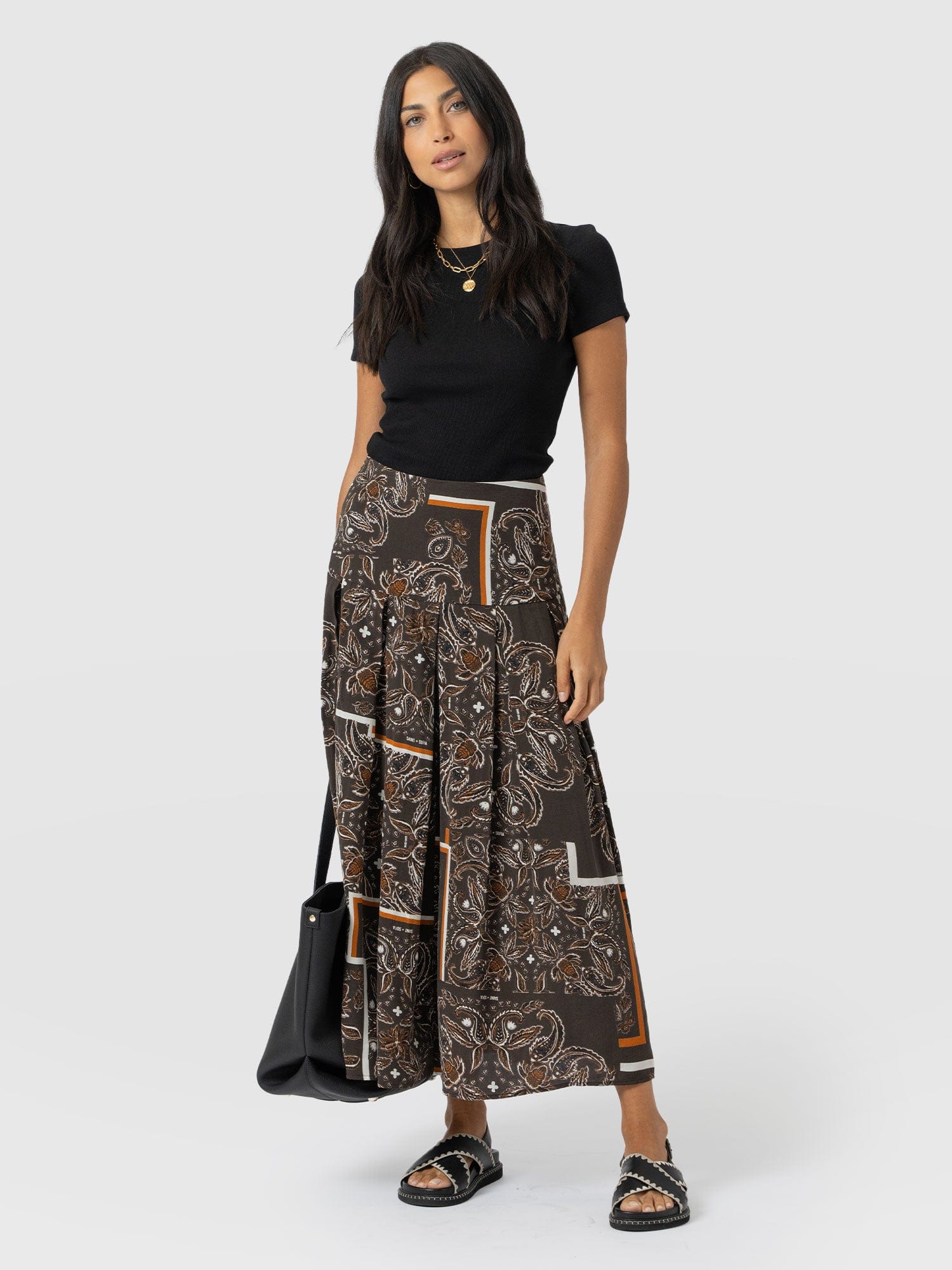 Everly Pleated Skirt - Brown Paisley - Women's Skirts | Saint + Sofia? EU