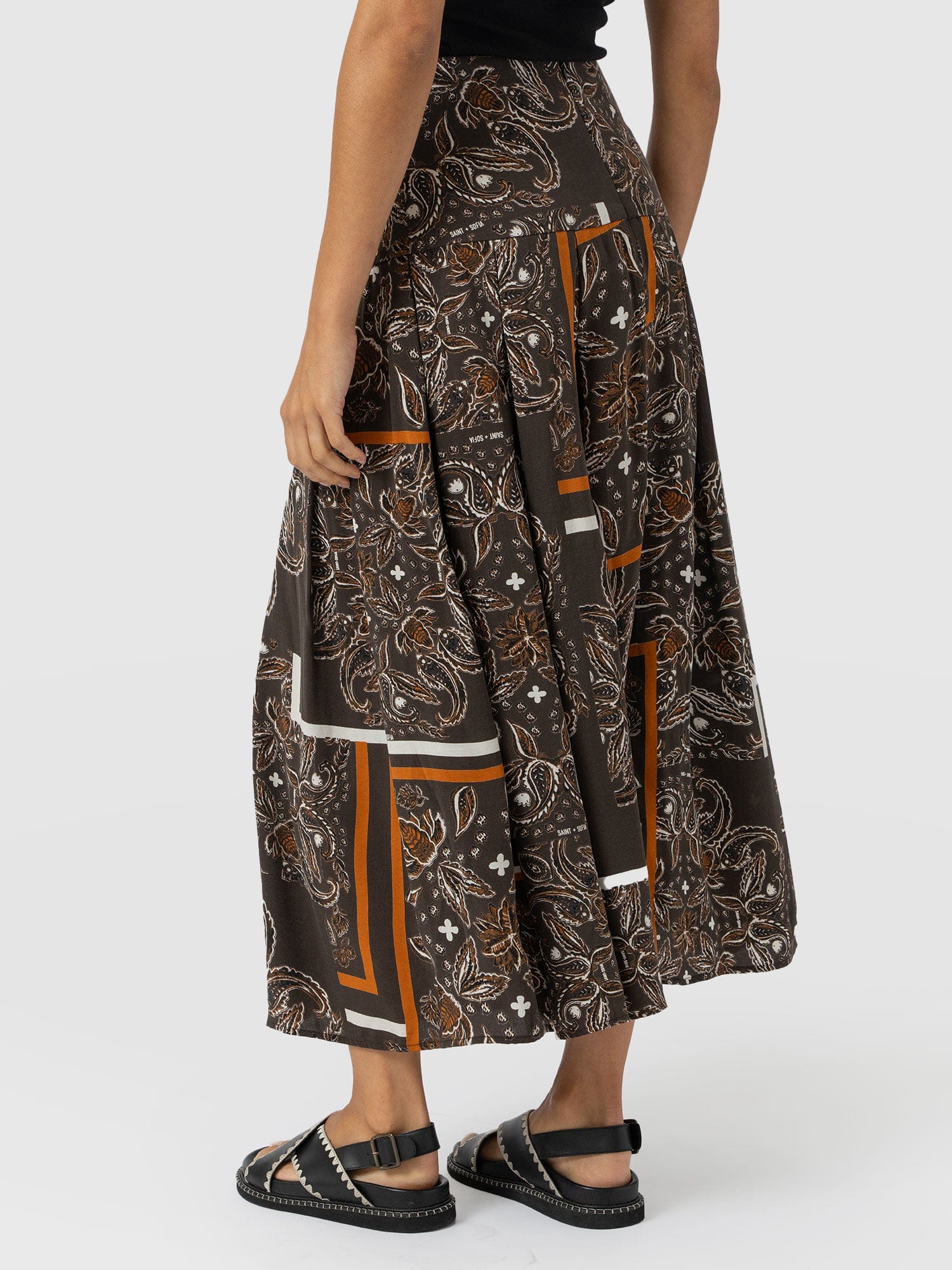 Everly Pleated Skirt - Brown Paisley - Women's Skirts | Saint + Sofia? EU