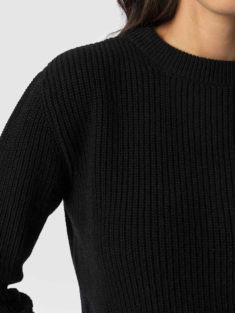 Eyelet Rib Knit Jumper Black - Women's Jumpers | Saint + Sofia® EU