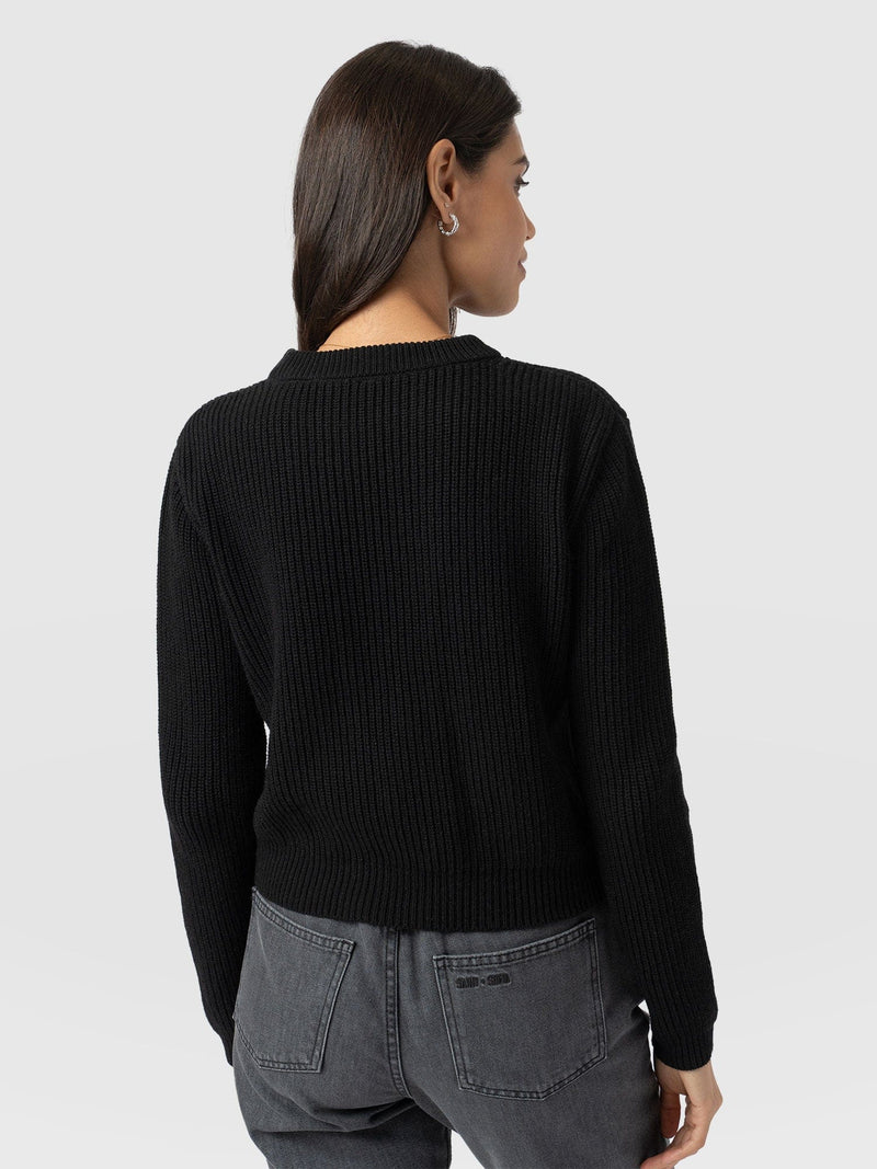 Eyelet Rib Knit Jumper Black - Women's Jumpers | Saint + Sofia® EU