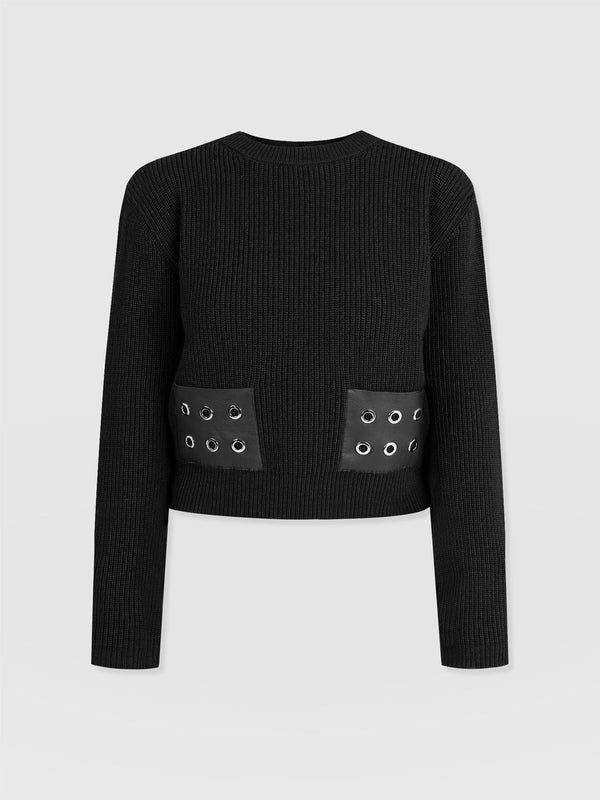 Eyelet Rib Knit Jumper Black - Women's Jumpers | Saint + Sofia® EU