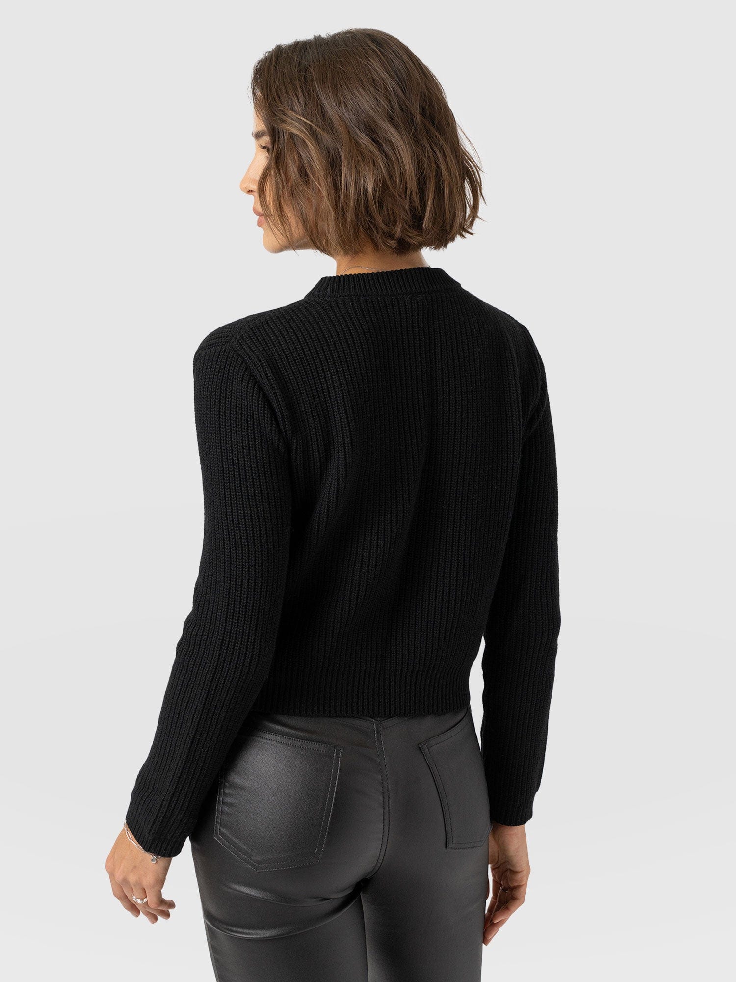 Eyelet Rib Knit Jumper Black - Women's Jumpers | Saint + Sofia® EU