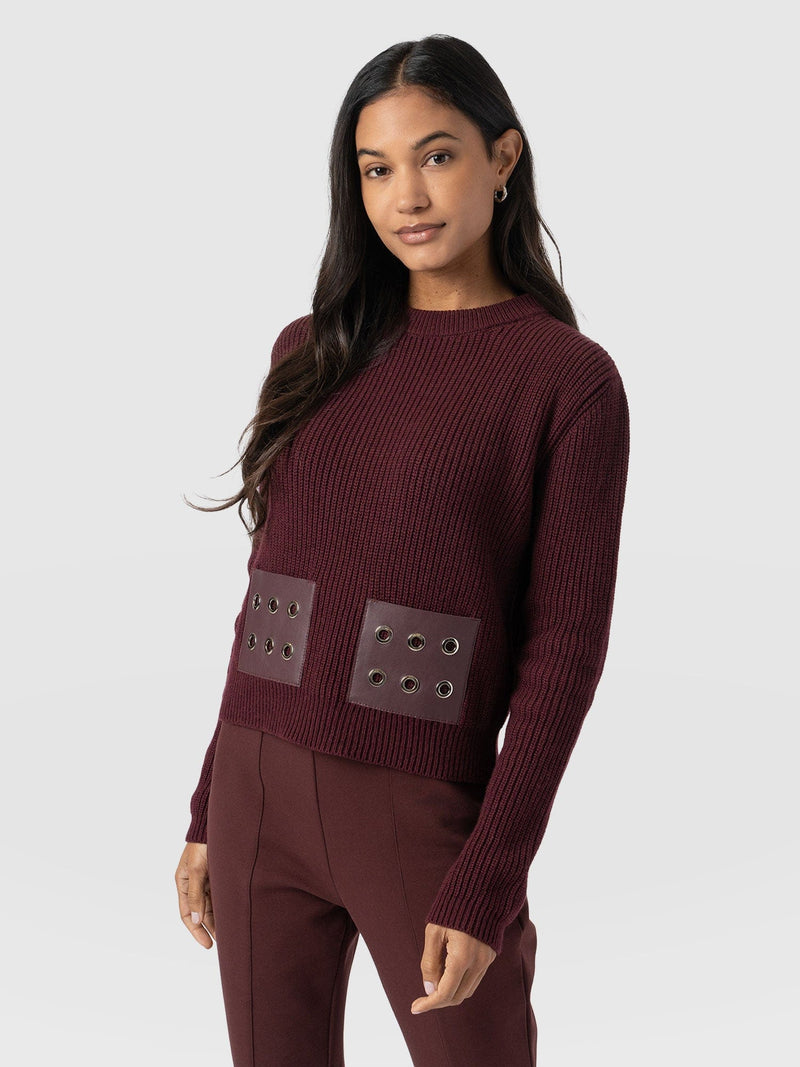 Eyelet Rib Knit Jumper Maroon - Women's Jumpers | Saint + Sofia® EU