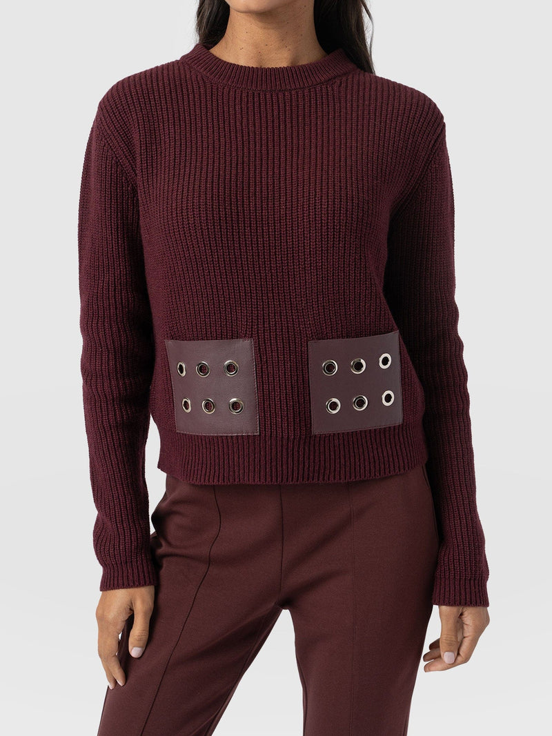 Eyelet Rib Knit Jumper Maroon - Women's Jumpers | Saint + Sofia® EU