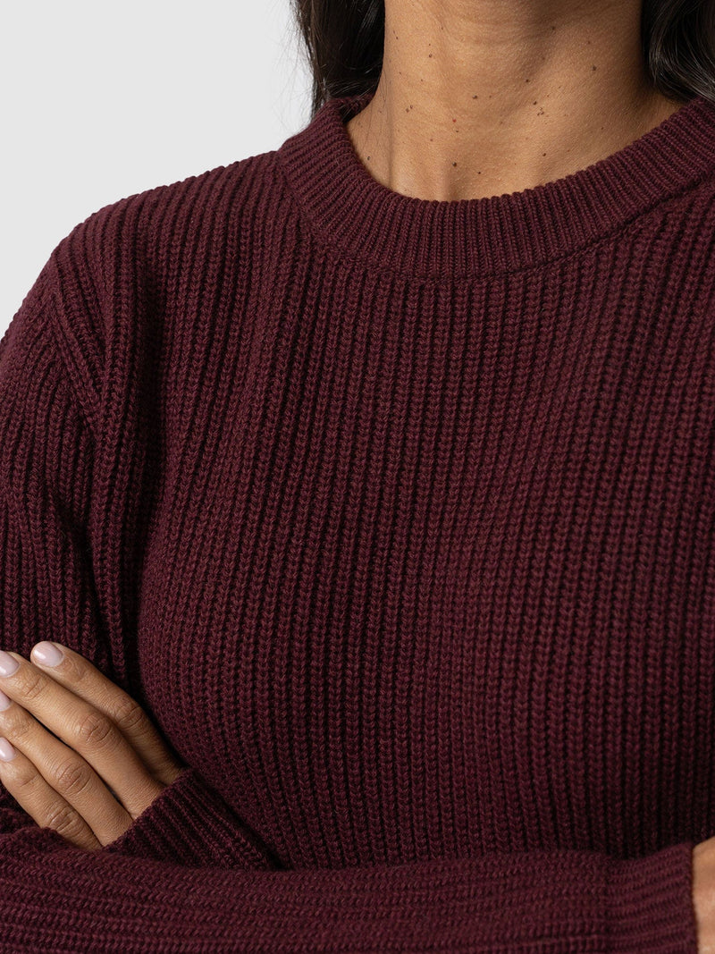 Eyelet Rib Knit Jumper Maroon - Women's Jumpers | Saint + Sofia® EU