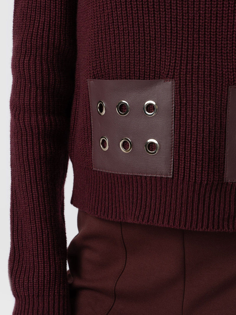 Eyelet Rib Knit Jumper Maroon - Women's Jumpers | Saint + Sofia® EU