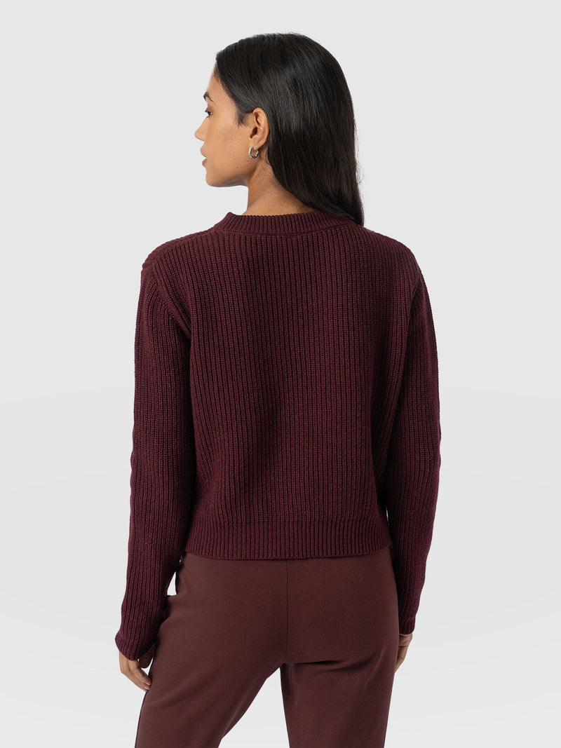 Eyelet Rib Knit Jumper Maroon - Women's Jumpers | Saint + Sofia® EU