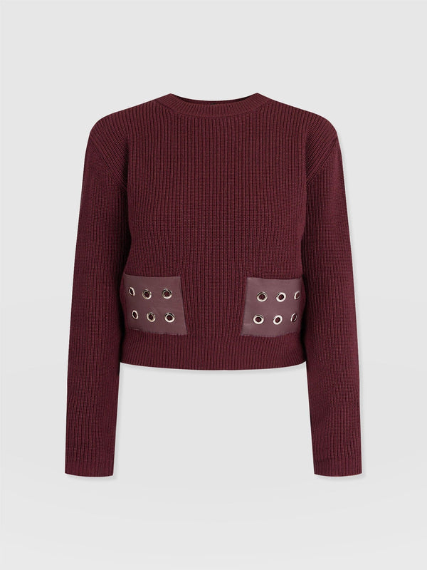 Eyelet Rib Knit Jumper Maroon - Women's Jumpers | Saint + Sofia® EU