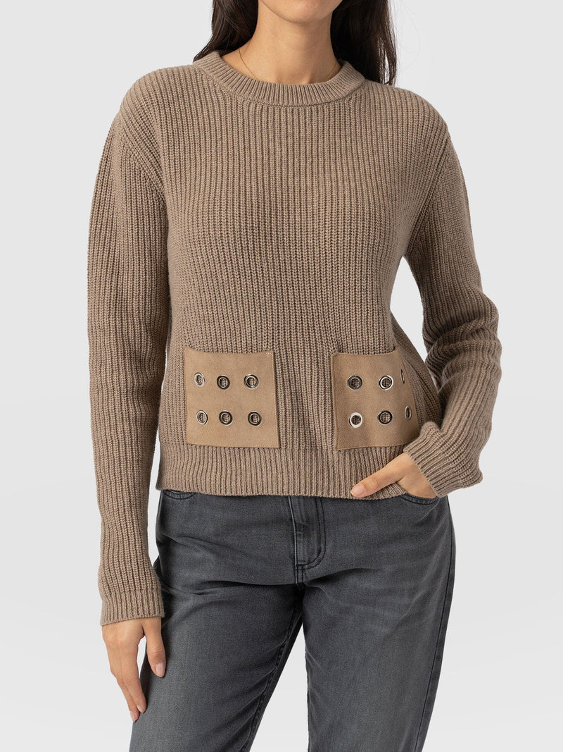 Eyelet Rib Knit Jumper Mocha - Women's Jumpers | Saint + Sofia® EU